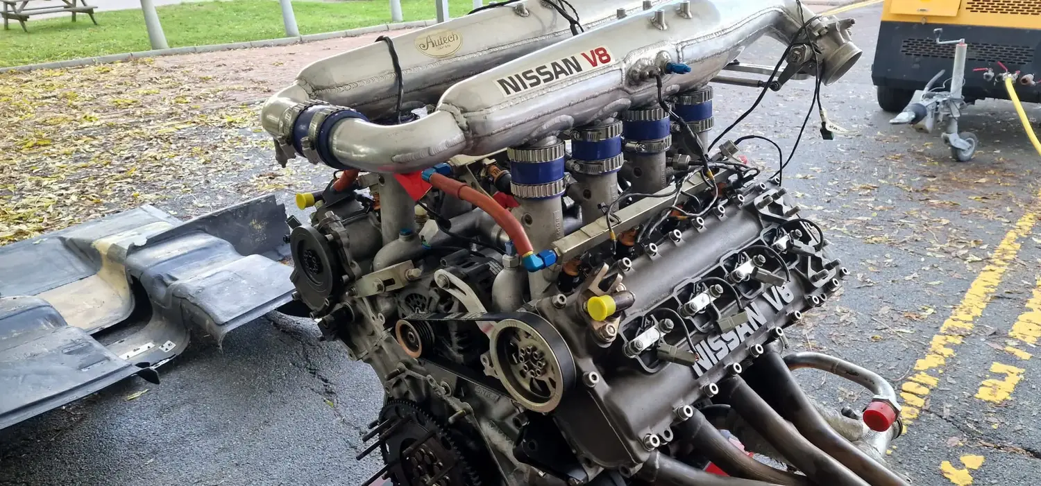 Side shot of clean Nissan car engine due to dry ice blast cleaning